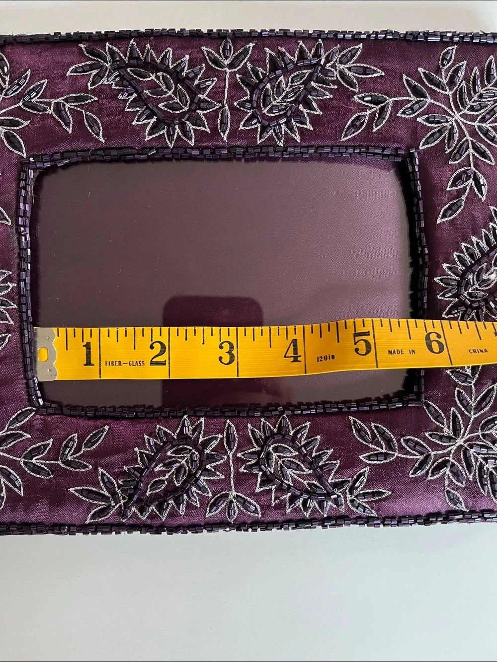 Pier 1 NIB purple cadre paisley brode tufted embroidered bead picture frame 4x6